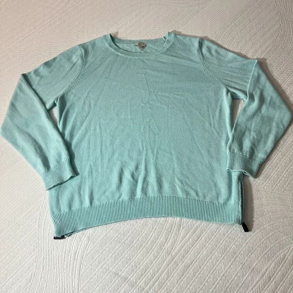 Talbots Women Blue Sz Lp Wool Blend Sweater Crew Neck Zip